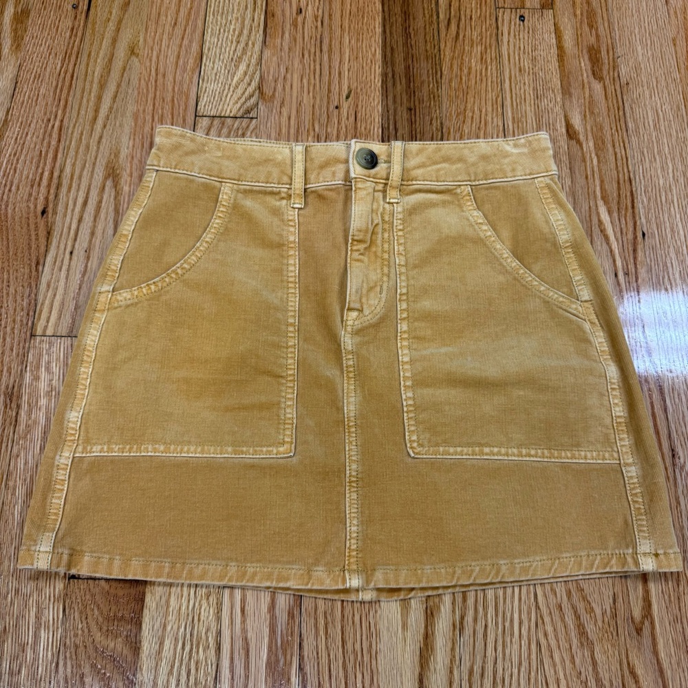 American Eagle Outfitters Gold Corduroy High Rise A-Line Mini Skirt